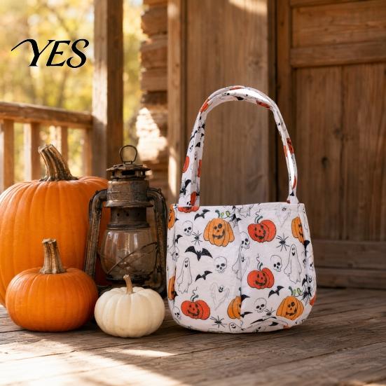 Colorful Halloween Goodie Bag Candy Bucket for Kids, Non-Woven Trick or Treat Tote Basket, Pumpkin Ghost Snack Holder with Handle Party Favors Kids