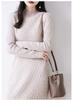 Women's Mid-Length High Neck Pure Wool Cashmere Sweater Dress - Thickened Knit for Autumn Winter