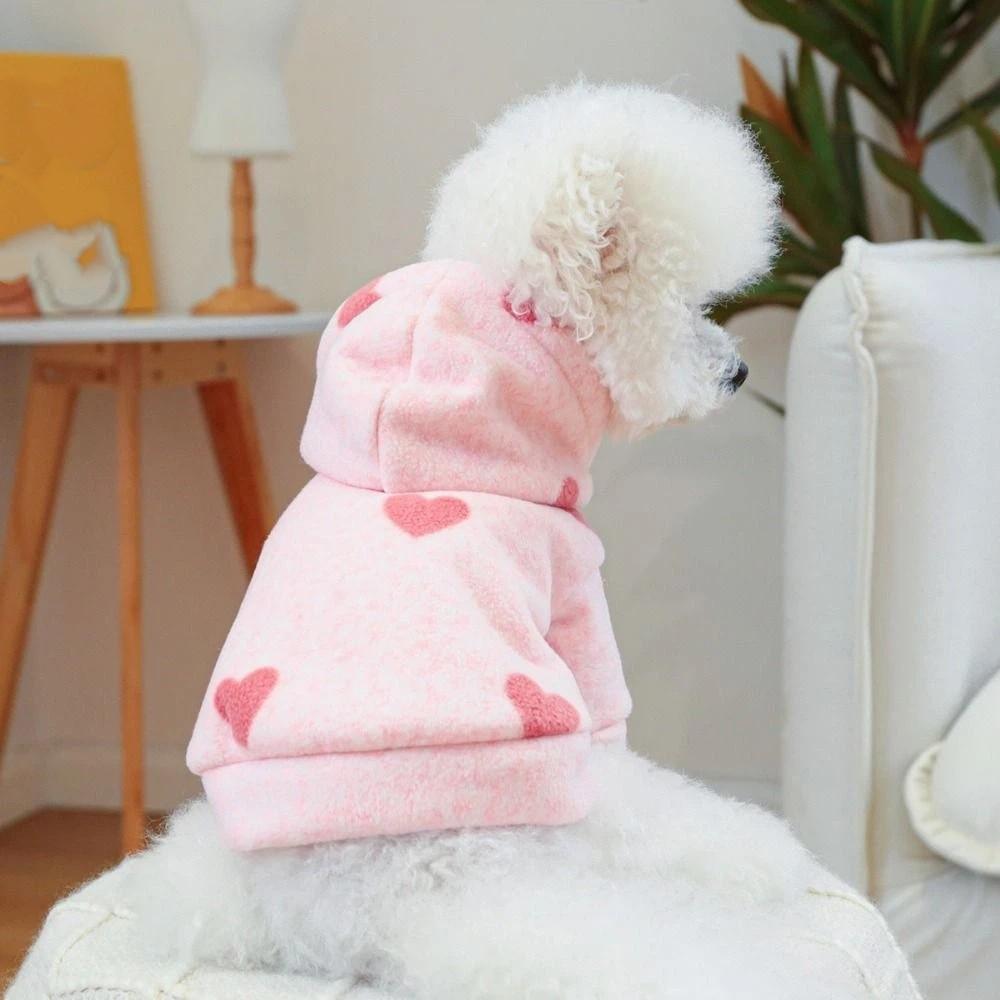 Super Soft Pink Heart Hooded Pet Sweatshirt Valentine's Day Pet Clothes  Autumn Wear
