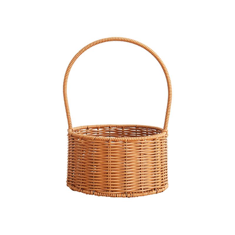 Coș cu flori împletit și coș de picnic pentru Ziua Femeii - Ratan imitație, șnur din piele, decorațiune pentru casă și utilizare portabilă