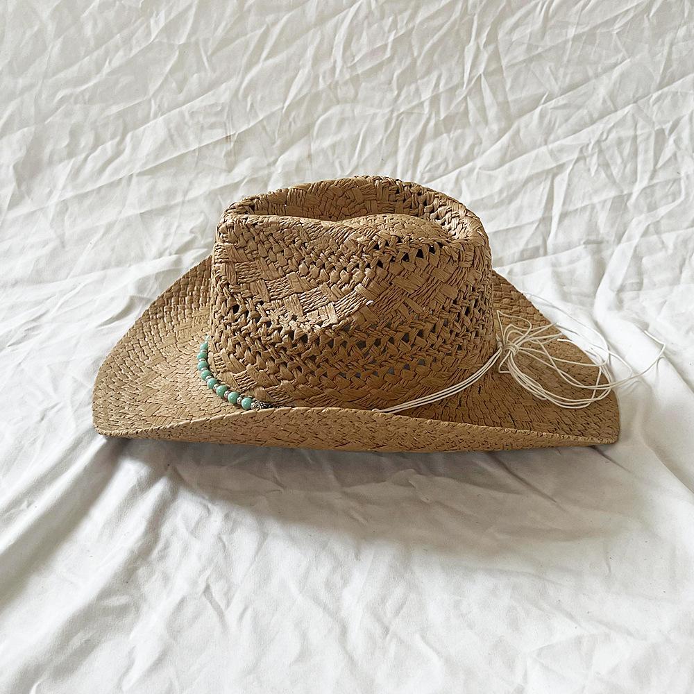 Sommer Strandurlaub Strohhut Vintage Handgefertigt Damen Herren Bohemian Ausgeschnitten Cowboyhüte Muschelperlen Sonnenhut Anglerhut