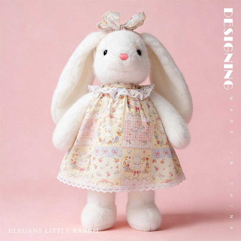 Floral Long-Eared Rabbit Plush Toy - Sleep Companion for Girls 36cm Length, 25cm Sitting Height розовый