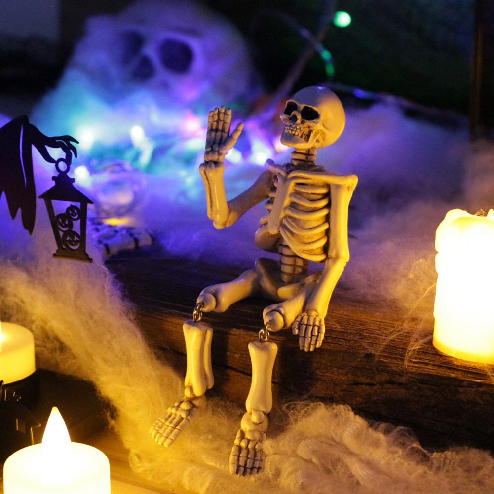 Swing Leg Skeleton Figurine Sitting Skull Resin Statue Sculpture Home Office Desktop Garden Decoration Ornament Halloween Birthd