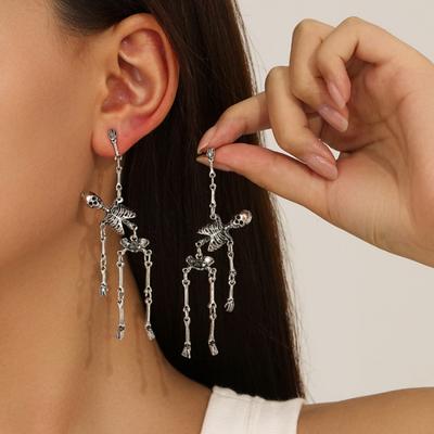 1 Pair Halloween Skull Earrings Party Horror Funny Skull Skeleton Earrings Silver Bronze Color Holiday Gift