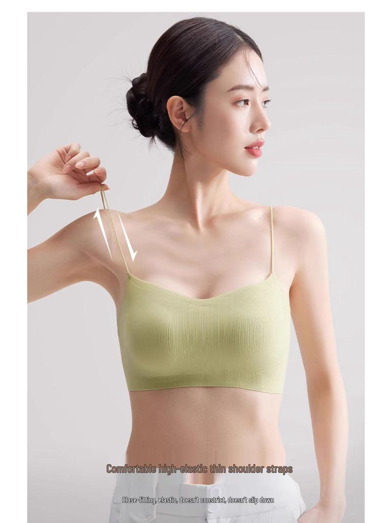 Women's Strapless Integrated Sports Bra Vest - Anti-Exposure, Thin Straps, 2024 Summer Collection