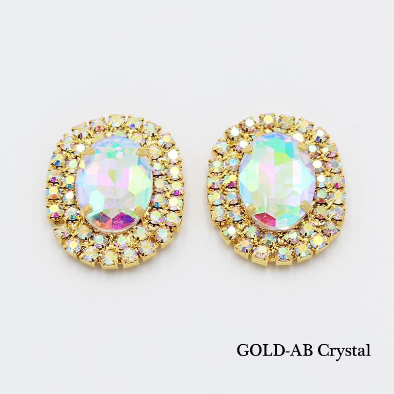 

New 24*30mm Oval Flat BottomCrystal AB Sewing Rhinestones Buttons Gold Metal Applique DIY Wedding Decoration For 10Pcs/lot