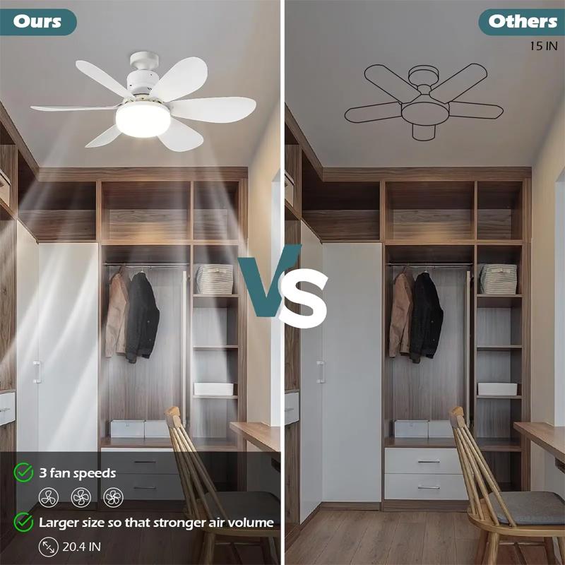 E27 Base Led Ceiling Fans Lights Bulb Ceiling Fan with Light and Remote Control 3 Colors 3 Speeds 42/52cm for Bedroom Dimmable