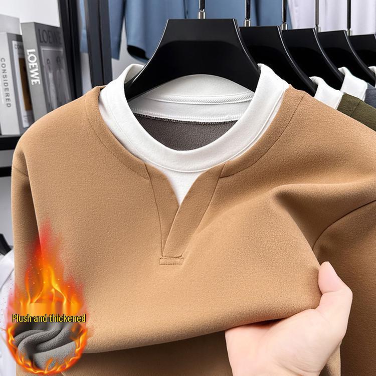 Men’s 2025 Autumn/Winter Long Sleeve Double Collar Patchwork Sweatshirt