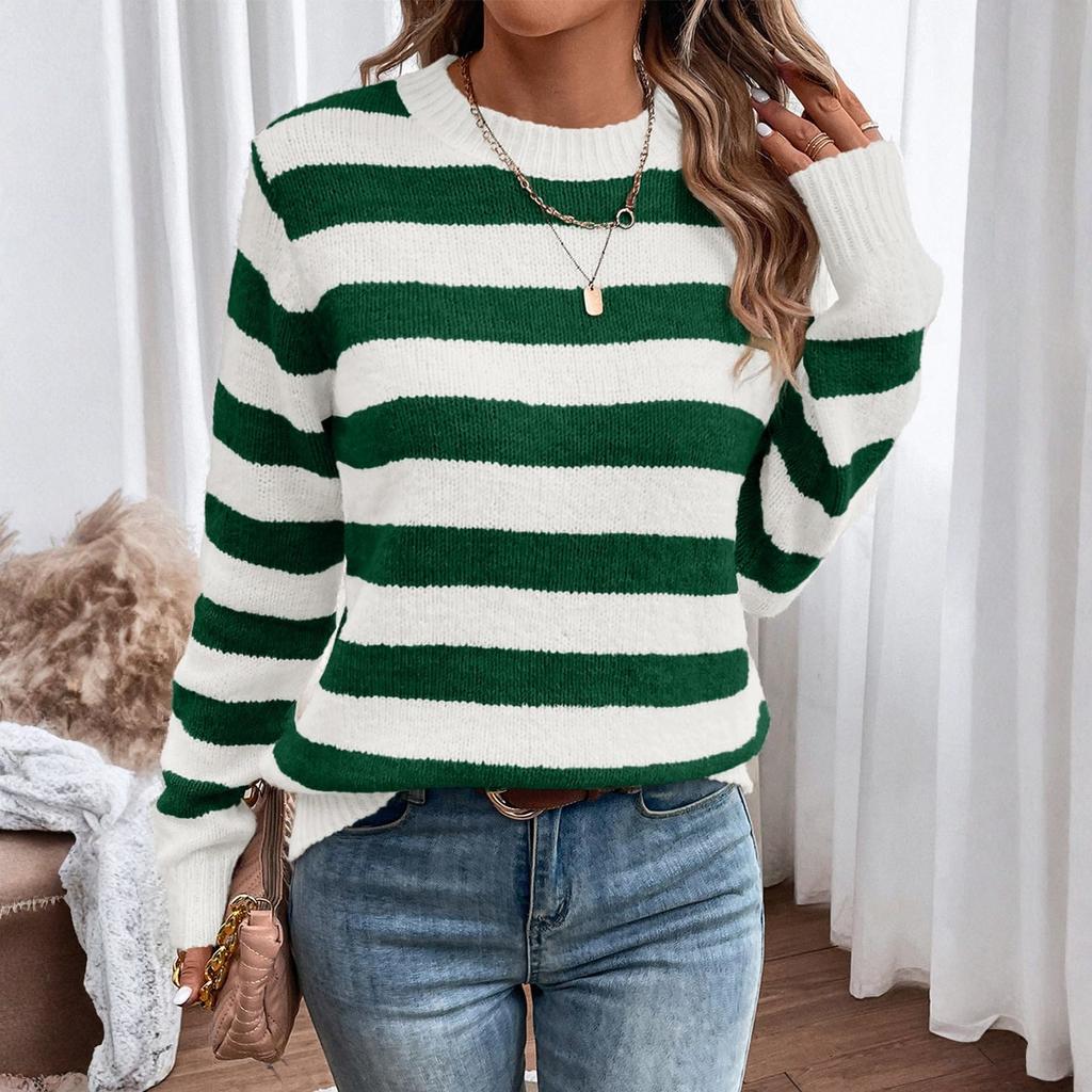 Sweaters For Women R-neck Striped Cute Color Block Fall Winter Knitted Pullover Tops