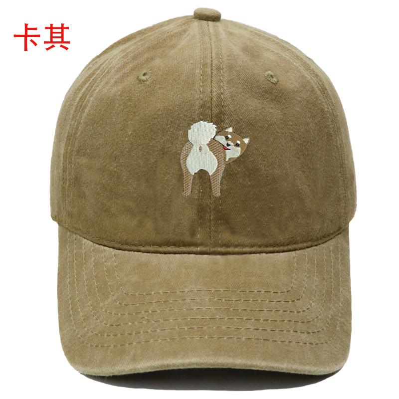 Cartoon cute puppy embroidery washed retro soft top baseball cap men's and women's casual outdoor sunshade cap
