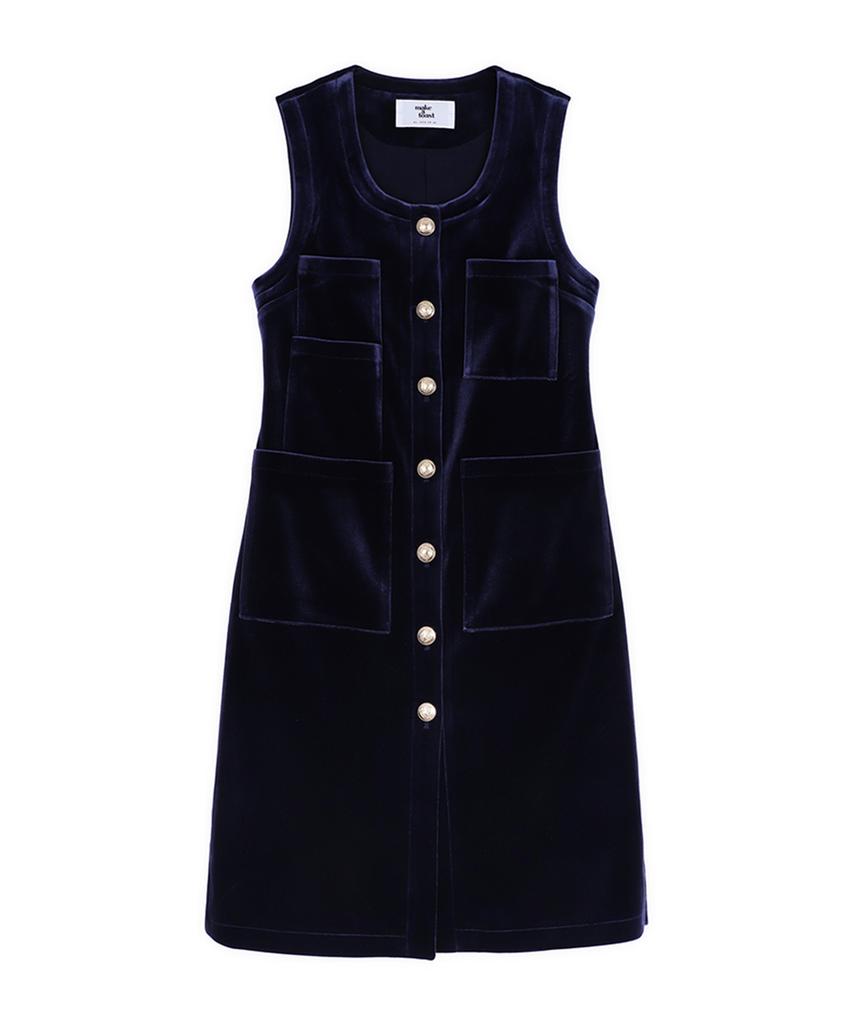 MAKE A TOAST [22Fw] Velvet Round Neck Dress - Navy