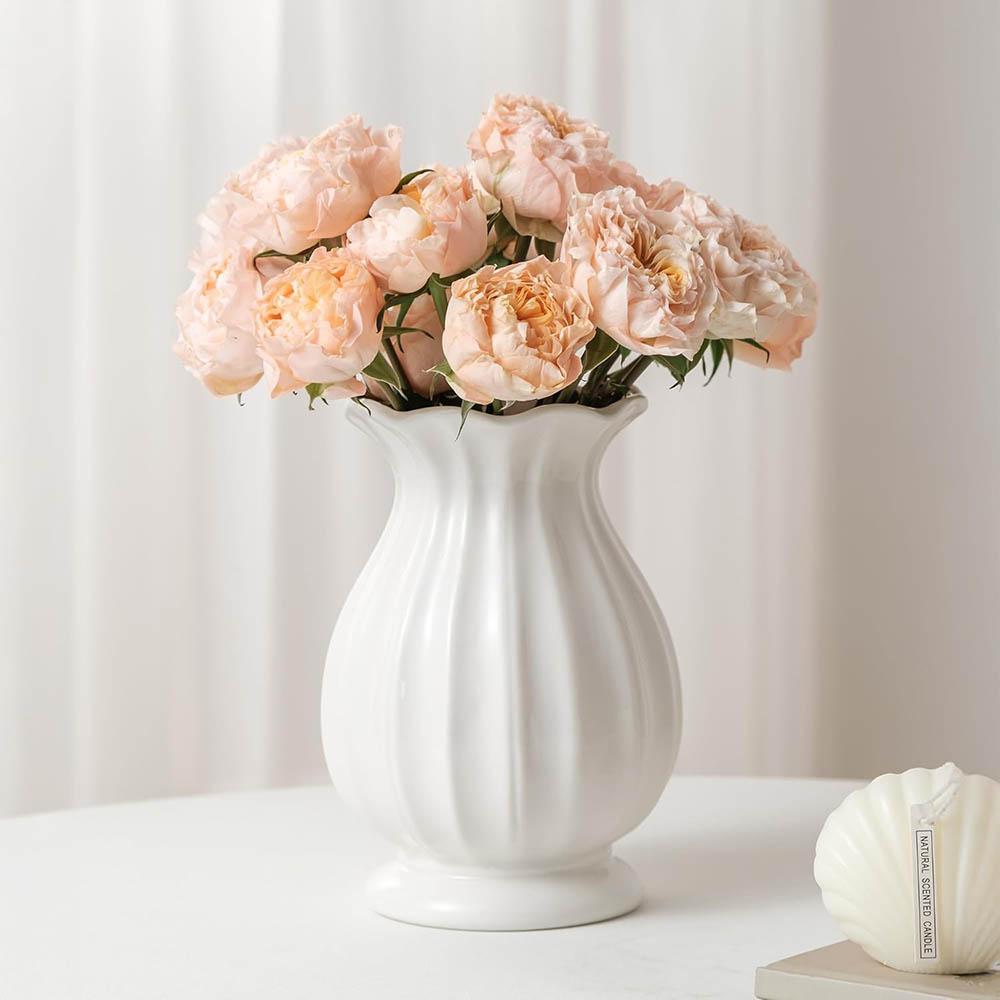 White Ceramic Vase,Flower Vases for Bouquet, Unique Vases for Farmhouse Living Room Cabinet Table Centerpieces Wedding Decor
