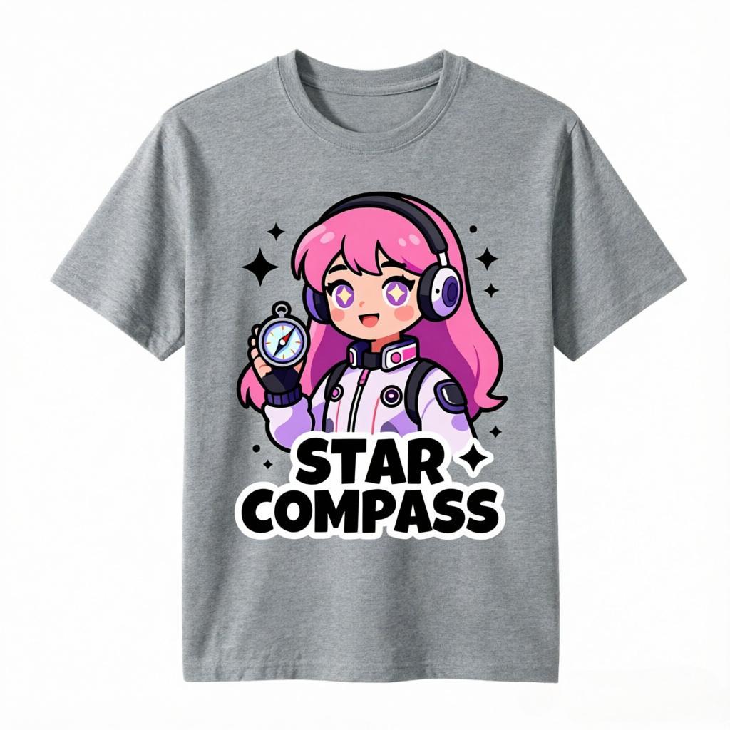 Star Compass Pink Hair Anime Astronaut Girl With Compass Print TShirt Unisex Unisex Casual Cotton Tee Short Sleeve Unisexga Space Tops