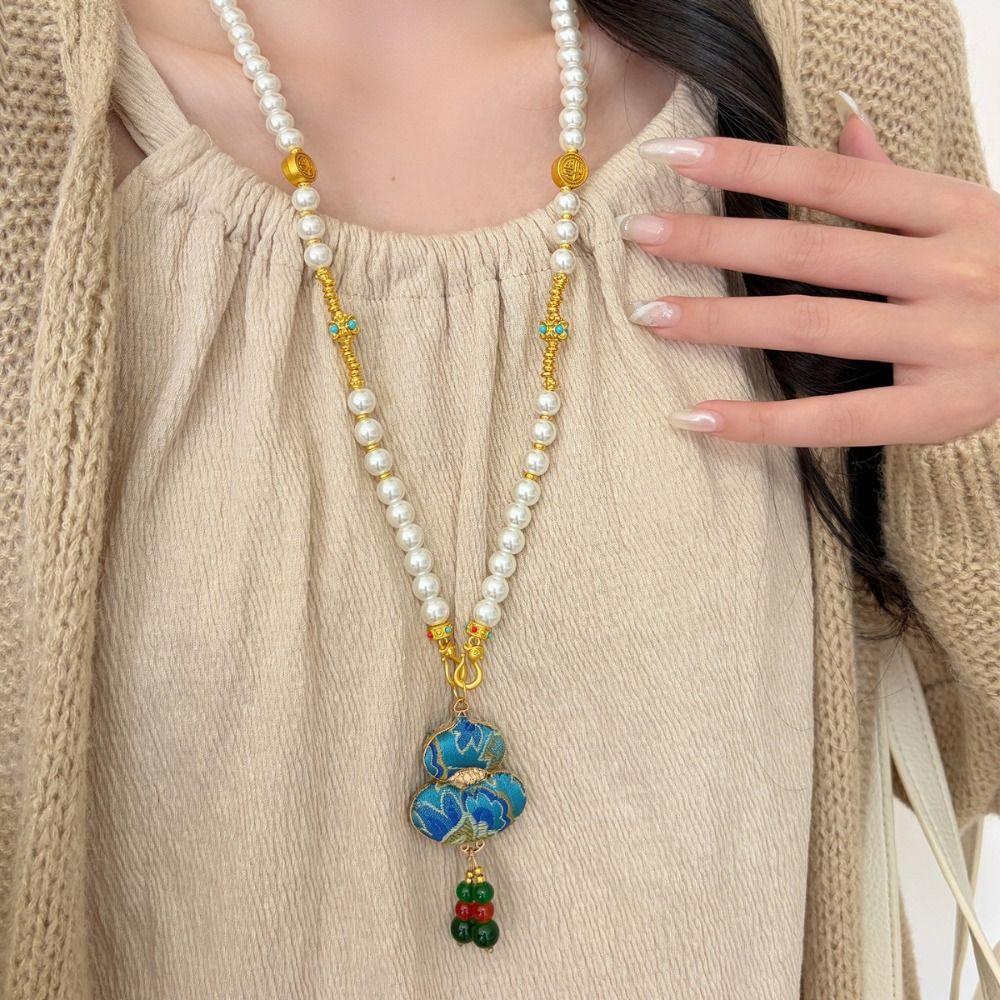 Traditional Brocade Calabash Necklace Calabash Pendant Embroidered Pendant Necklace Gift