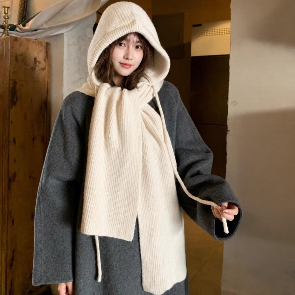 Korean Style Winter Balaclava Hat Solid Color Integrated Neck Warmer Cold Weather