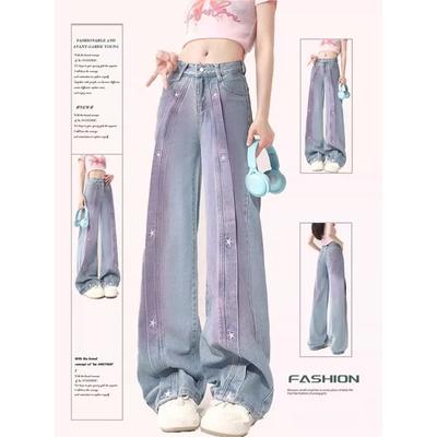 2024 New Gradient Straight Leg Jeans For Women's Vintage Baggy High Waist Denim Trousers Y2k Harajuku  Instagram Style Jeans