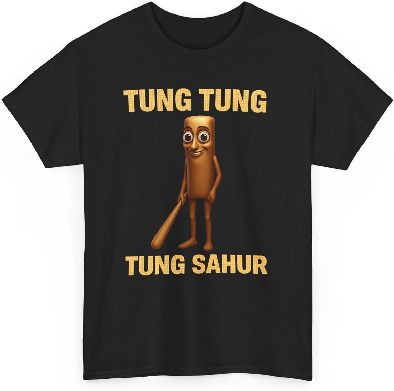 Футболка с мемом Tung Tung Tung Sahur, Смешная ироничная вирусная футболка, Неадекватная интернет-юморная футболка, Джон Порк, Тим Чиз, Криндж Кор Черная S