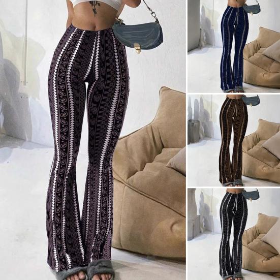 Women Yoga Pants Elastic Mid-rise Casual Printed Flared Trousers Printing Flattering Leg Silhouette Pants Running Walking Long Pants
