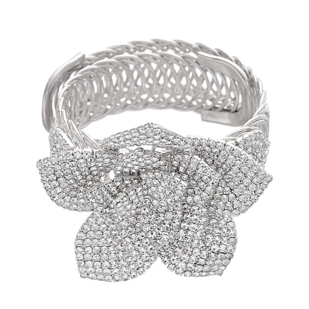 Zinc Zinc Alloy Flower Armband Arm Chain Bling Flower Upper Arm Bangle Rhinestone Arm Cuff Bracelets  Party