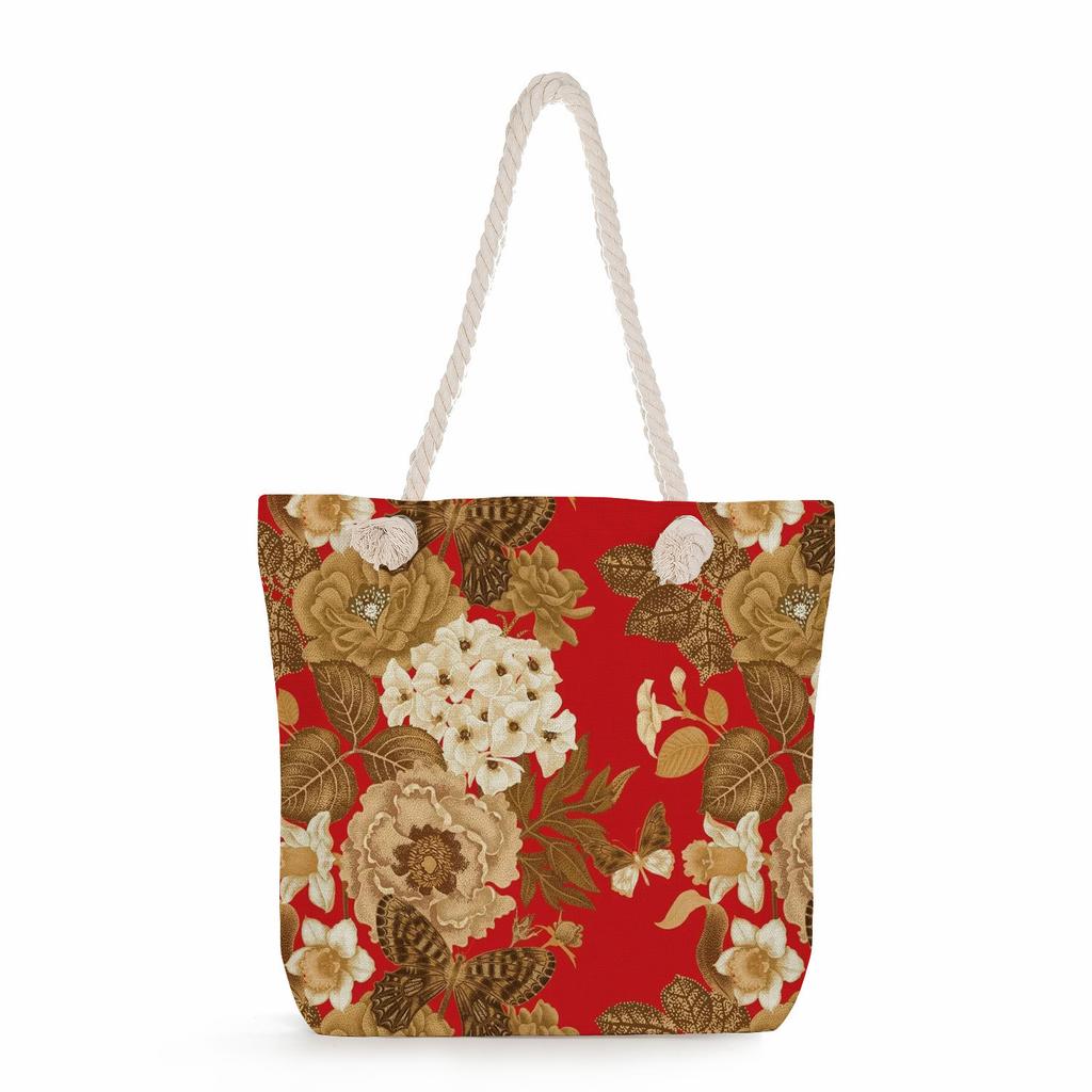 Flowers Print Thick Rope Single-shoulder Beach Bag 7220