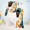 Girls Abstract Face Printed Round Neck Long Sleeve Top And Flared Pants Two Piece Outfit