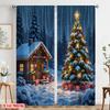 Set Of 2 Flat Printing Drapes Day Christmas House View Polyester Without Electricity Birthday Party Use Room Bedroom Wall Curtain For Master Made