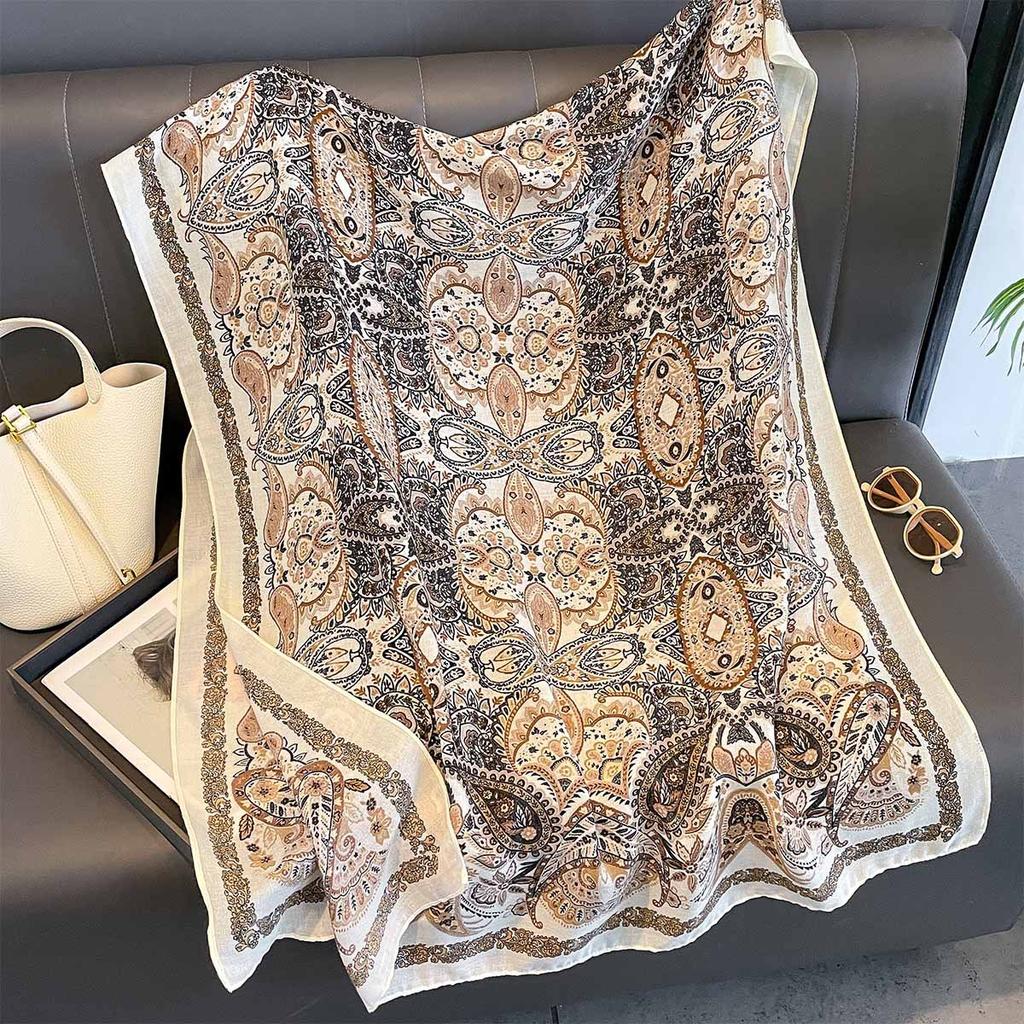 Women Cotton Linen Rose Print Scarf Shawl Hijab Muslim Long Headscarf Scarves Head Wraps Long Female Head Scarf