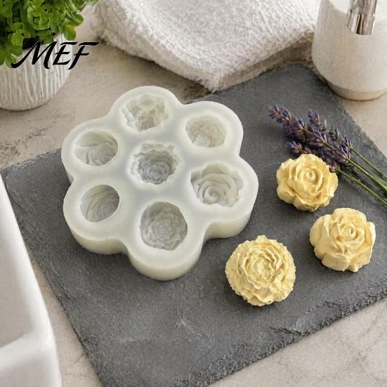 Flexible Silicone Bakeware Rose Peony Mold, 7 Cavities Baking Mold for Making Cake Professional Pastry Molds Chocolate Candle Soap, Non Stick
