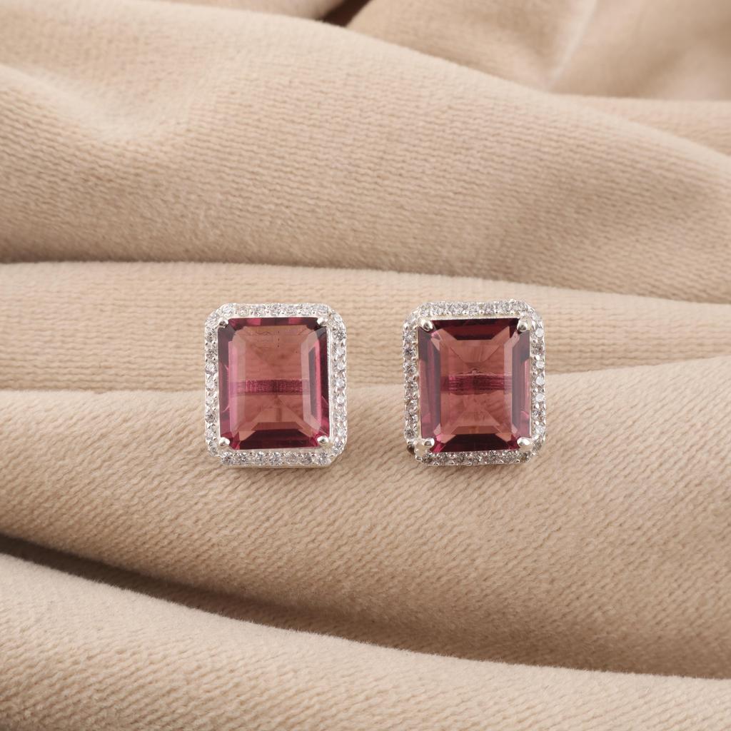 Rhodolite Gemstone 925 Sterling Silver Statement Studs Earring 0.57" For Wife CZE-6-15