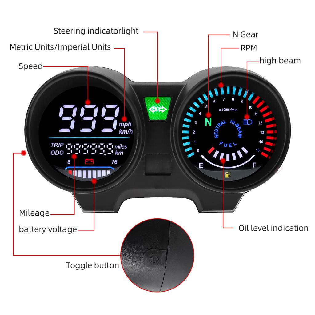 AD LED Digital Motorcycle Speedometer Dashboad Odometer RPM Meter For Honda Brazil CG125 2000 to 2008 Fan 125 Titan 125 2013