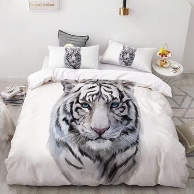 Juego de cama con impresión 3D personalizado, Juego de funda nórdica King/Europa/EE. UU, Juego de funda de edredón/colcha/manta, Ropa de cama de animal tigre blanco
