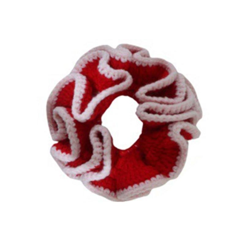 

Soft Cotton Knit Hair Scrunchies With Color Contrast Details Hair Tie Trendy Hair Accessories For Women s Fashion білий/червоний