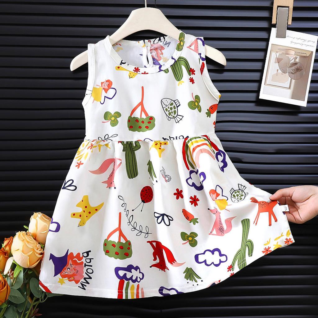 Girl Sleeveless Dress With Floral Pattern For Toddler Summer Wear