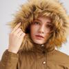 Giacca calda chic da donna in pile invernale con cappuccio e collo in pelliccia tinta unita a maniche lunghe con coulisse S-3XL
