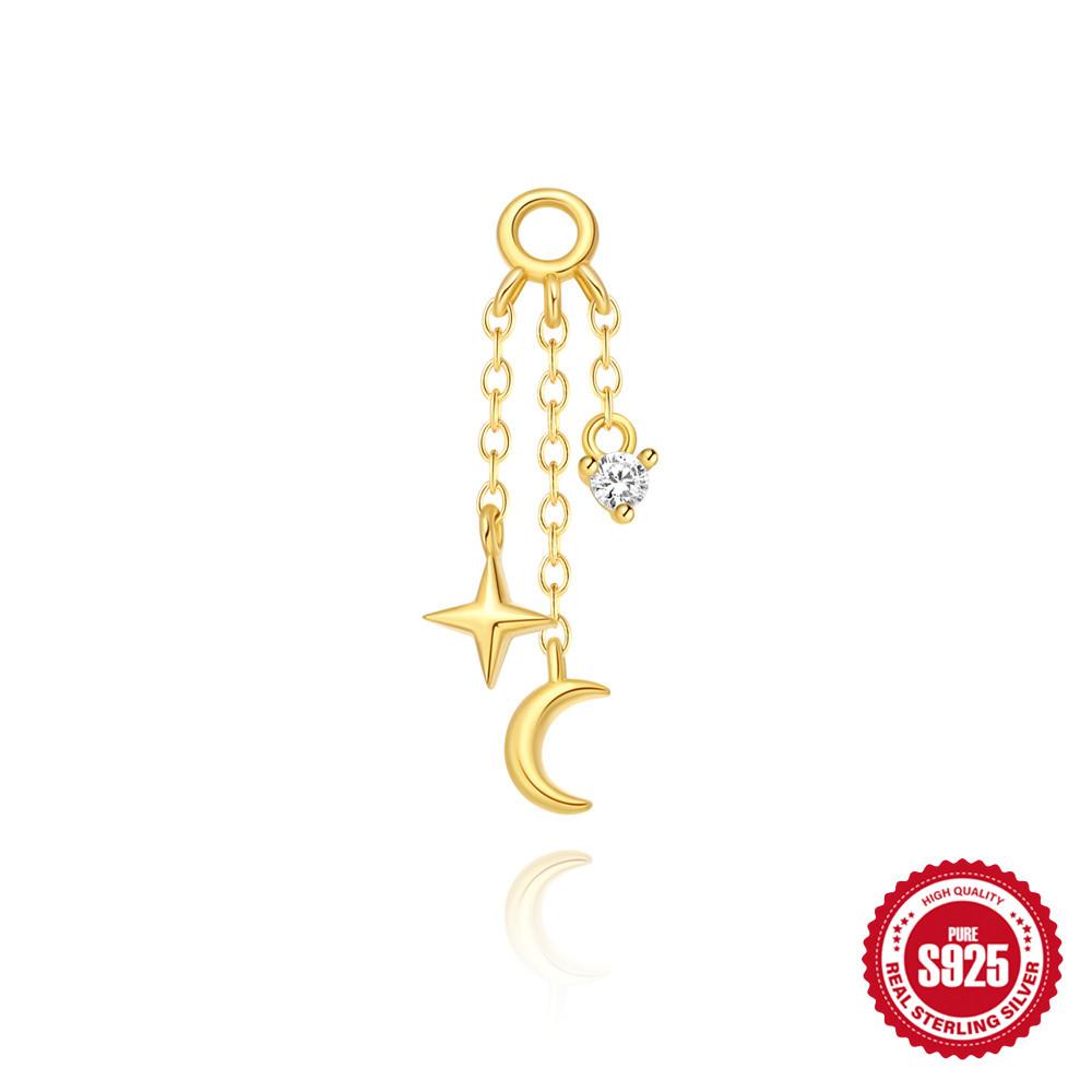 BOAKO 925 Silver Star Moon Chain Tassel Earrings for Women Fashion Luxury Fine Jewelry Dainty Piercing