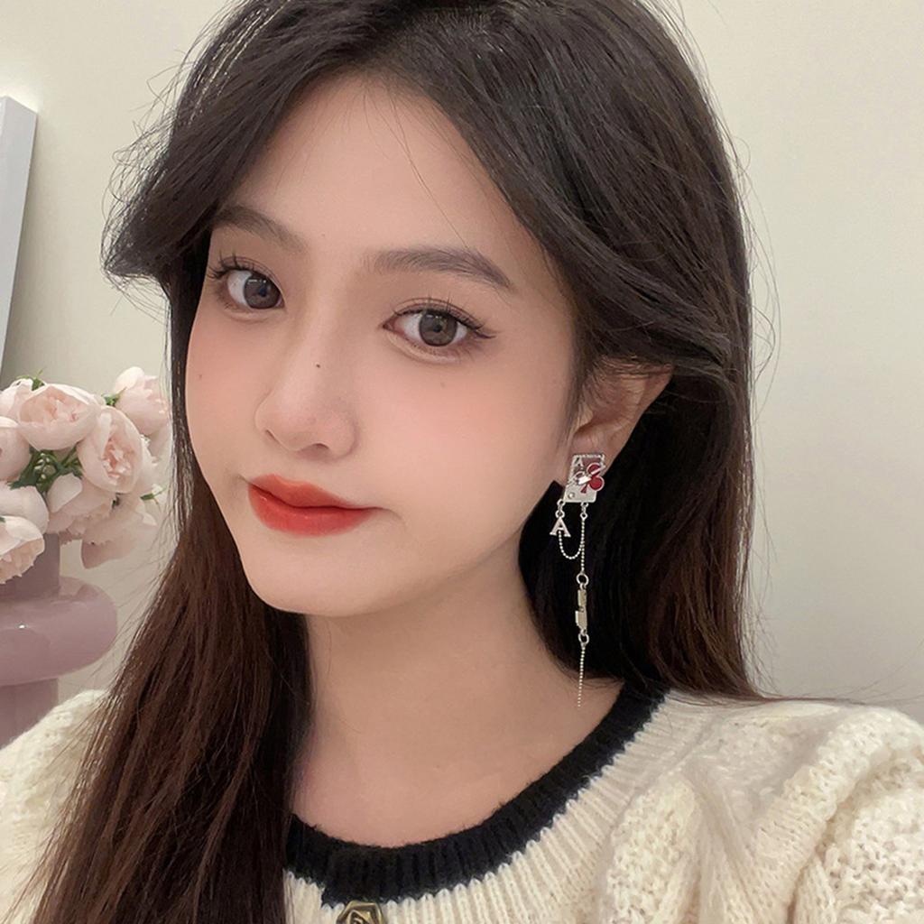 Sweet Korean Tassels Earrings for Women Playing Cards Dangle Drop Studs Ear Rings Sweet Temperament Earwear Accessories