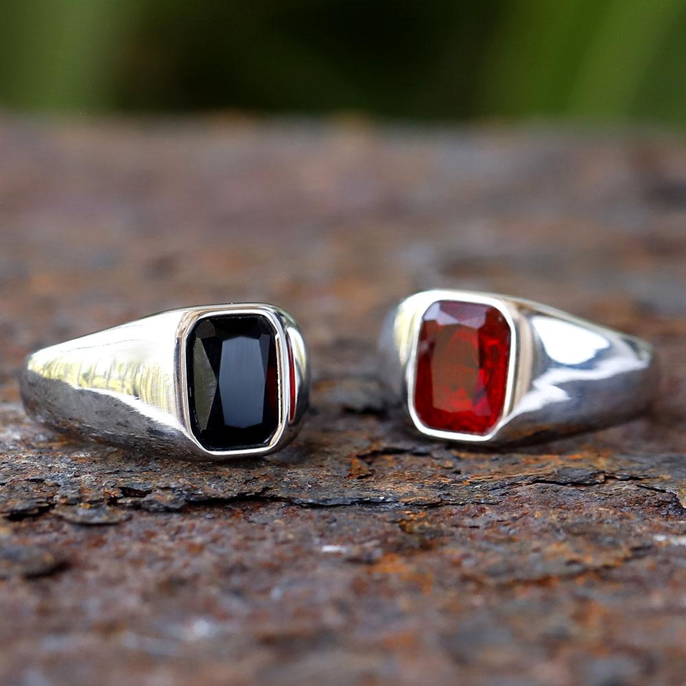 Stainless Steel  Turkey Stone Ring Geometric Red Zircon For Anniversary Party Wedding Men's Anels Totem Luxury Jewelry