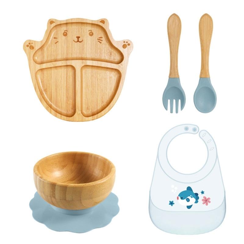 

Cartoon Design Baby Feeding Plate Set Children s Complementary Food Bowl with Stable Suction Base for Early Feeders синий