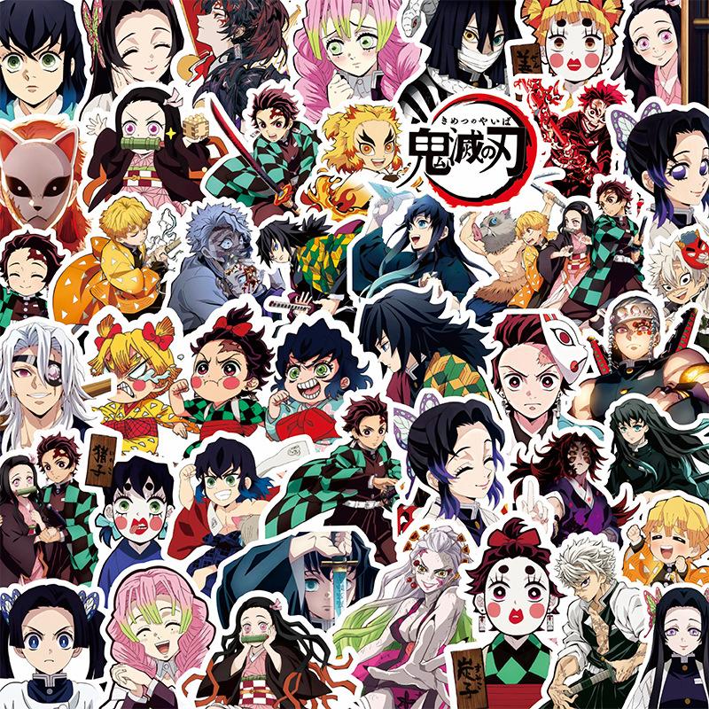 75/82pcs New Shadow Cartoon Anime Demon Slayer Stickers for Laptop Suitcase Skateboard Guitar Phone Cartoon Sticker Kid Gift