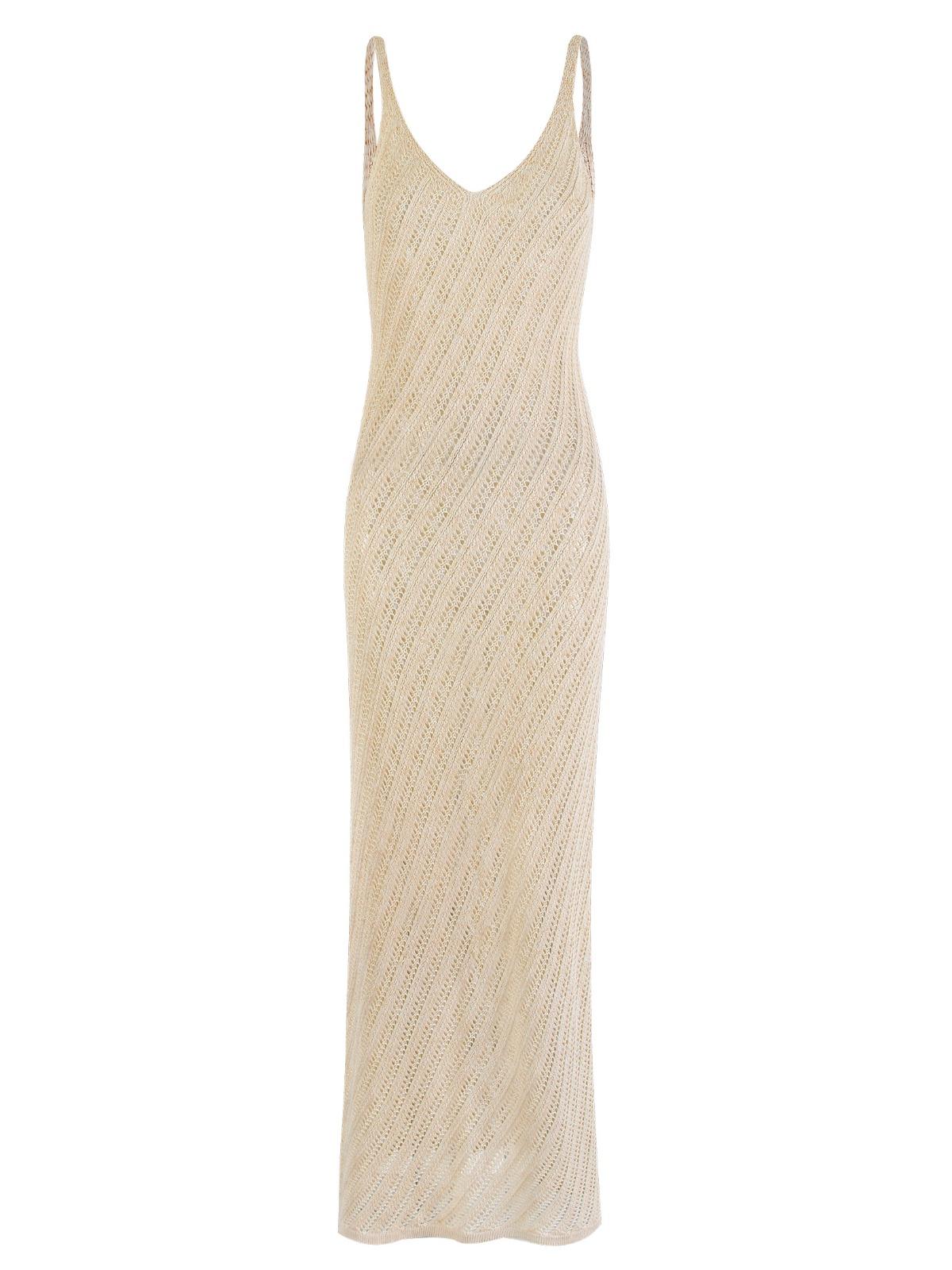 

Сексуальное вязаное белое платье с вырезами и косыми полосками на бретелях, с глубоким V-образным вырезом, 2025, женское, летнее, облегающее, для пляжного отдыха, K137 L античный белый