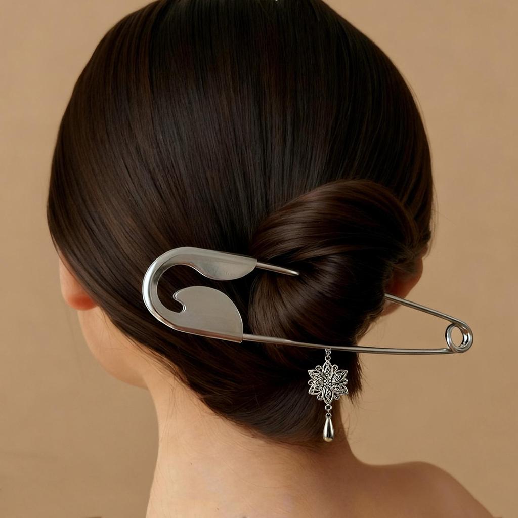 Stylish Large Silver Hair Brooch: Creative Metal Claw Clip for Thick Hair