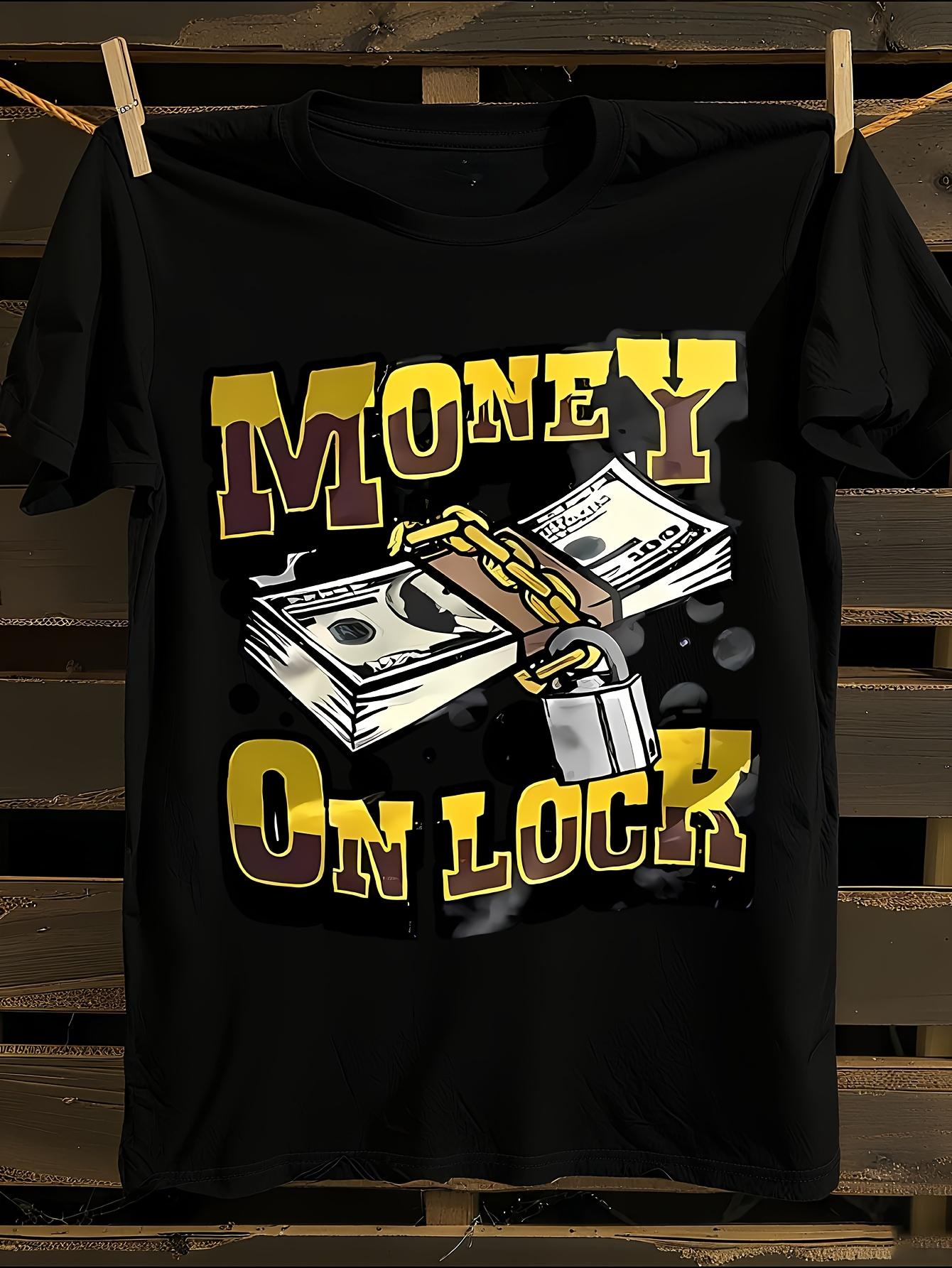 Black Money and Cash Print Cotton T-shirt M