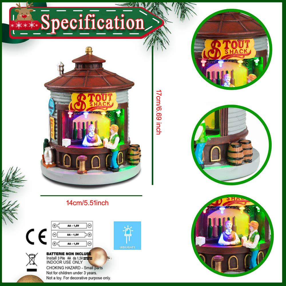 LED Christmas Village Collection Accessory Figurines, Stout Shack Lit House, Illuminated Xmas Market Scene Decorations for Home