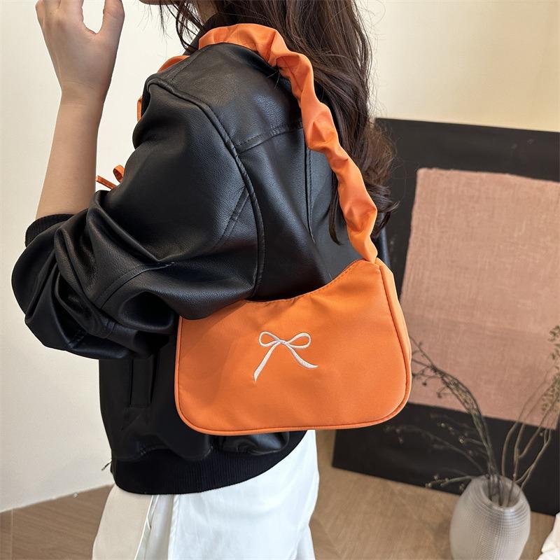 Summer new fashion pleated hand bag casual popular embroidery bow shoulder armpit bag women