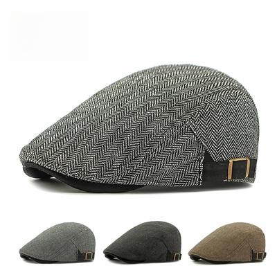Unisex Retro Herringbone Flat Cap Classic British Ivy Hat Adjustable Newsboy Cabbie Cap Casual Driving Peaked Hat for Men Women