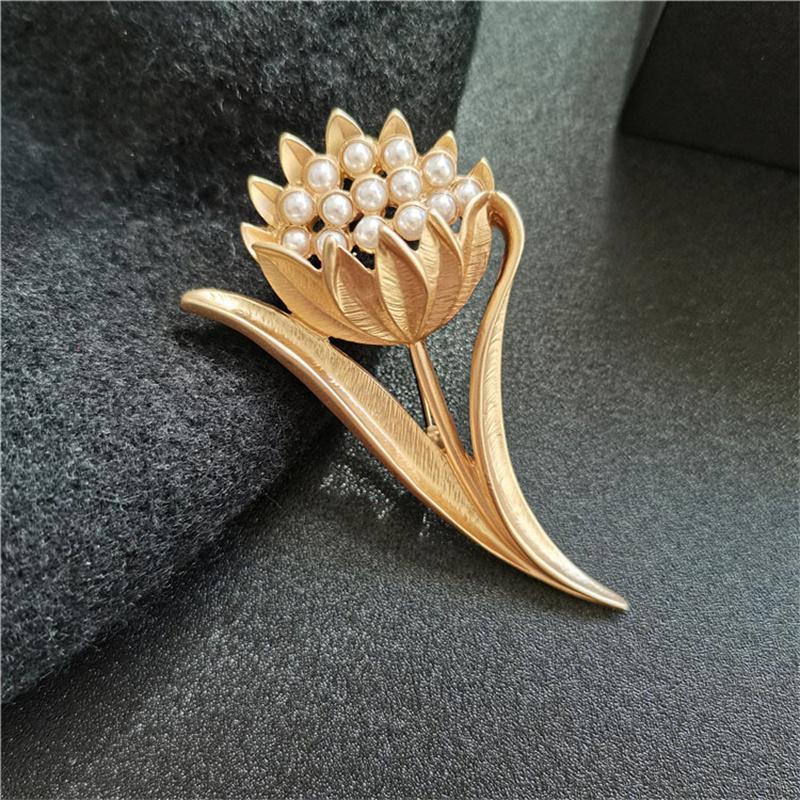 

Брошь-цветок тюльпан ретро креативный матовый золотой цвет жемчуг брошь одежда костюм булавка брошь