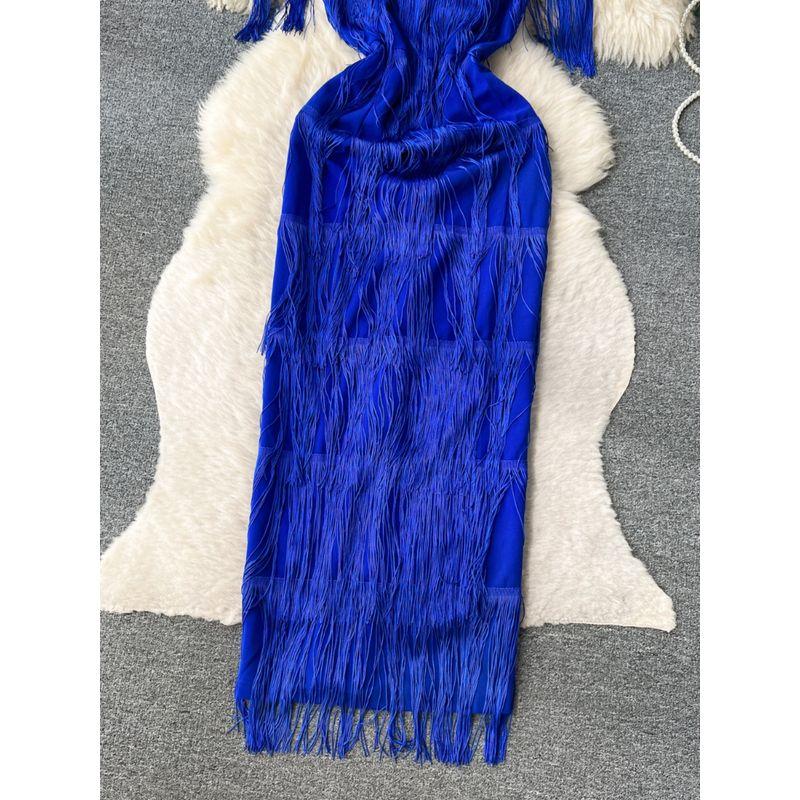 Classy Women's Clothing Fall 2023 New Arrival Light Luxury Minority Formal Dress Sheer Mesh Stitching Tassel Dress Women