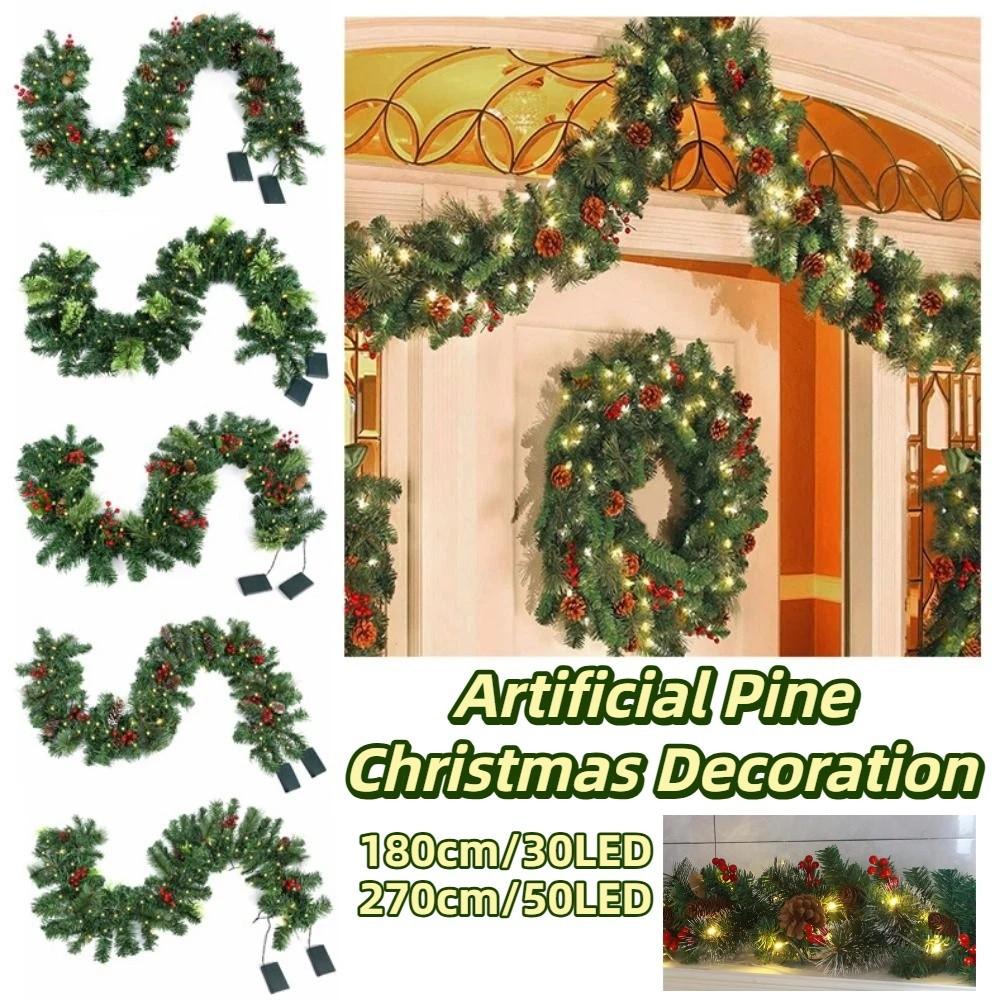 Creative Artificial Pine Tree Decor 30/50 LED Lights 1.8/2.7m Artificial Vines Led String Lights Red Berries Lifelike