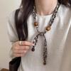 Retro Leopard Print Silk Scarf Necklace for Women - High-end, Luxurious, Niche, Small-sized Collar Chain