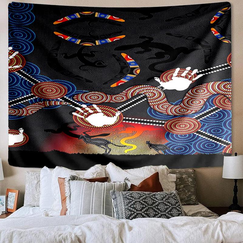 Sunrise Australian Indigenous Art Printed Tapestry, Wall Hanging,Livingroom, dormitory, Large Wall Decor, Fabric Decor Fan Birthday Gifts